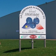Une enseigne devant l'usine indique «La compagnie acadienne du bleuet sauvage».