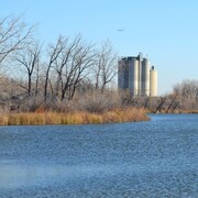 L'usine dans laquelle était transportée de l'argile pour fabriquer du ciment est toujours visible à partir du site de FortWhyte Alive à Winnipeg dans cette photo prise en octobre 2022. 