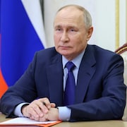 Le président russe Vladimir Poutine lors d'une vidéoconférence au Kremlin à Moscou.