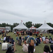 Le public devant quelques pavillons du Festival du patrimoine d'Edmonton, à l'été 2022.