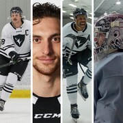 Montage photos avec quatre joueurs de hockey.