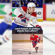 Lane Hutson et Guy Lafleur sur la patinoire.