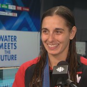 Pamela Ware livre ses impressions après avoir décroché la médaille de bronze au tremplin de 3 m.