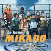 Illustration d'une dizaine d'enfants sur une patinoire extérieure, les bâtons de hockey jetés sur la glace comme des mikados.