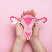 Une personne tient une création en papier d'utérus dans les mains.
