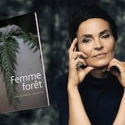 Montage photo d'Anaïs Barbeau-Lavalette et de la couverture de son nouveau roman : « Femme forêt ».