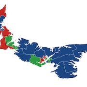 Carte représentant les circonscriptions gagnées par chaque parti