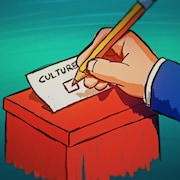 Illustration d'une main au-dessus d'une boîte avec un bulletin de vote, hésitant à cocher la case pour la CULTURE.