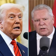 Doug Ford et Donal Trump pendant leur discours respectifs.