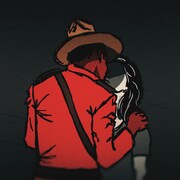 Ilustration d'un agent de la GRC embrassant une femme.