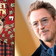 Un assemblage de photo présente, à gauche, la couverture d'une bande dessinée, et à droite une photo de l'acteur américain Robert Downey Jr.