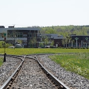 Des rails de train près du centre-ville de Lac-Mégantic. 