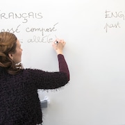 La professeure conjugue le verbe aller au passé composé.