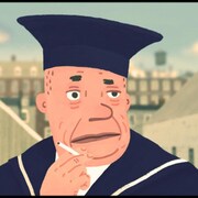Le dessin d'un matelot en train de fumer une cigarette.