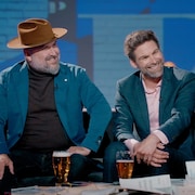 Éloi Painchaud, Kevin McIntyre et Jean-François Breau sur le plateau de l'émission Pour emporter.
