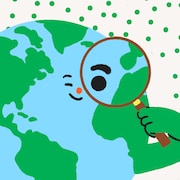 Une illustration de la planète Terre qui tient une loupe, à côté du texte : Connais-tu bien ta planète Terre? Pas de panique, ceci n’est pas un test.
