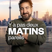 Nicolas Haddad superimposé sur un arrière plan de la Ville de Toronto.