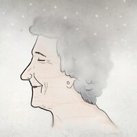 Illustration d'une femme âgée, de profil, qui s'efface dans l'arrière-plan.