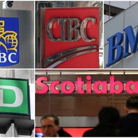 Les logos de cinq banques canadiennes.