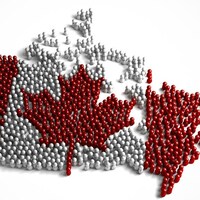 Population du Canada représentée par un dessin en 3D sur fond blanc.