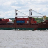 Un cargo sur le fleuve Saint-Laurent. 