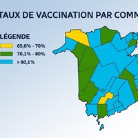 Un infographie montrant le taux de vaccination au Nouveau-Brunswick, par communauté, en date du 20 octobre 2021.