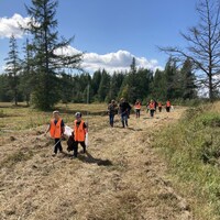 Plusieurs groupes de deux marchent avant d'aller à la chasse.