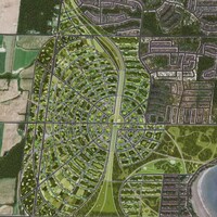 Image satellite de la zone géographique du projet immobilier qui inclut la vision des planificateurs du projet.