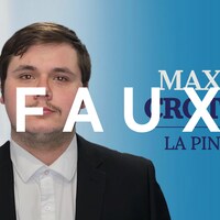 Une fausse pancarte politique avec une photo de Maxym Croteau et le texte "Maxym Croteau - La Pinière".