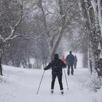 Une femme, de dos, fait du ski de fond à Ottawa.