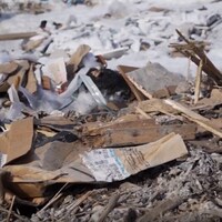 Gros plan sur des résidus de matériaux de construction enfouis sur un site à Pierrefonds.