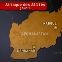 Carte de l'Afghanistan présentée à l'émission spéciale sur les ondes de RDI le premier jour de l'opération Liberté immuable.  