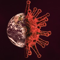 Montage d'un virus et de la planète Terre.