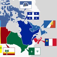 Carte du Canada avec les drapeaux des différentes communautés francophones du pays. 
