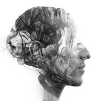Illustration du profil de la tête d'un homme dont le cerveau est encombré de vapeur noire.