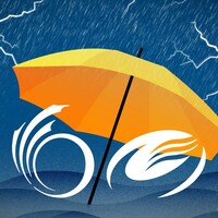 Illustration des logos des villes d'Ottawa et de Gatineau sous un parapluie lors d'une tempête.