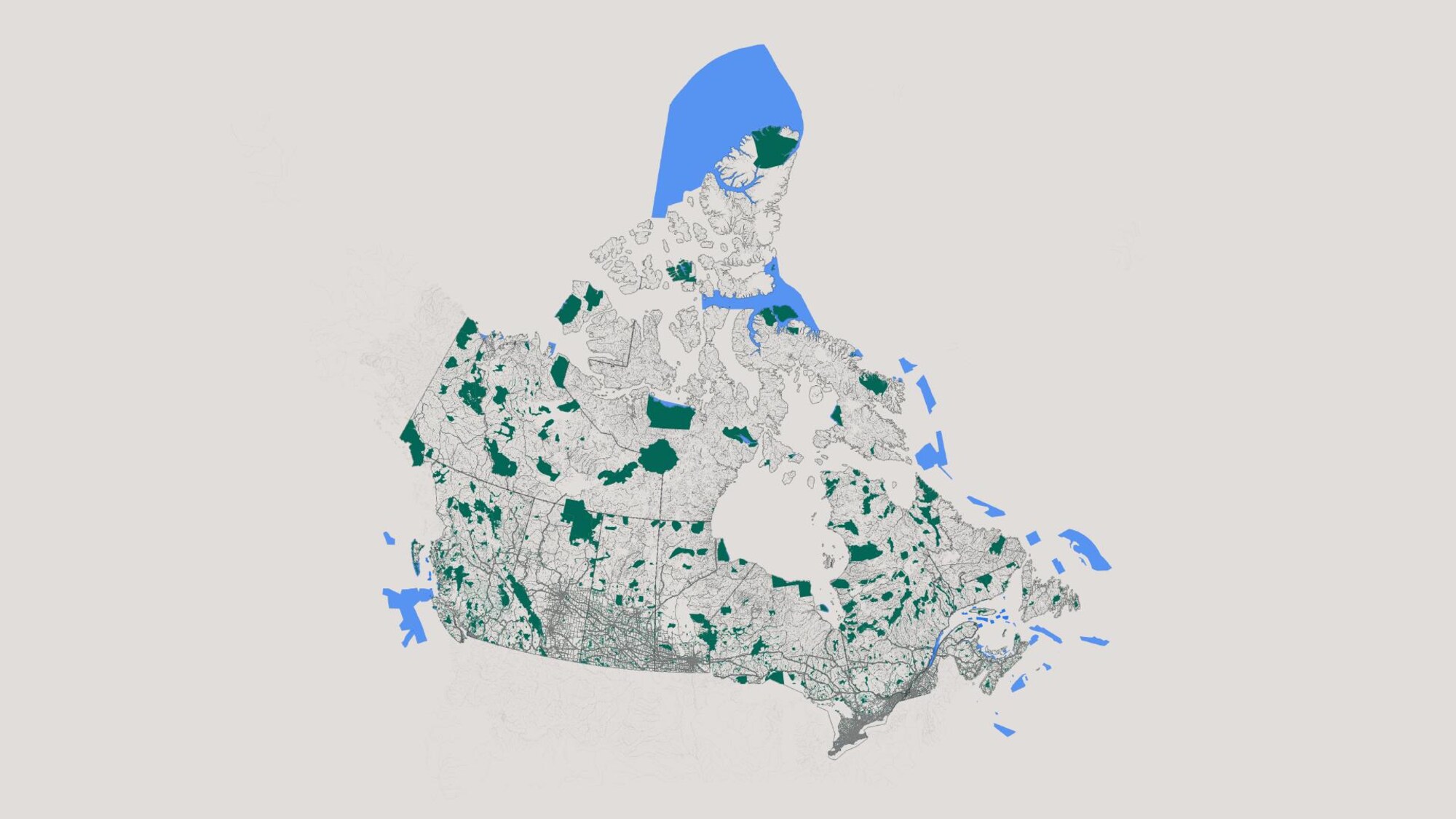 Une carte du Canada montrant les quelque 12 000 zones protégées 