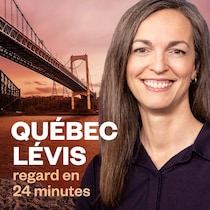 Louise Boisvert devant les ponts.