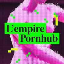 Une statue de femme nue pixelisée et le titre L'empire Pornhub.
