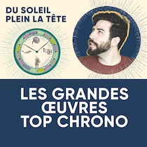 Dessin d'une horloge à côté du visage de Yannick De Martino.