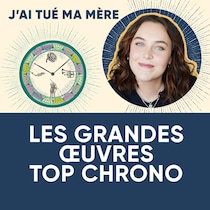 Visuel du balado Les grandes œuvres top chrono avec un médaillon contenant le visage de Lauriane Lalonde.
