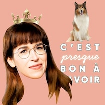 Illustration d'un chien avec le visage de Catherine Ethier.