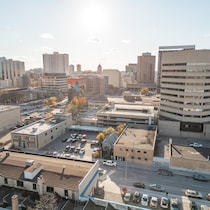 Une vue aérienne de Winnipeg.