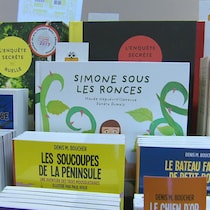 Un étalage de livres.