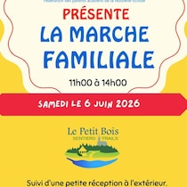 Affiche de la FPANÉ annonçant la marche familiale du samedi 6 juin 2026 de 11h00 à 14h00 au sentier Le Petit Bois, suivie d'une petite réception à l'extérieur.