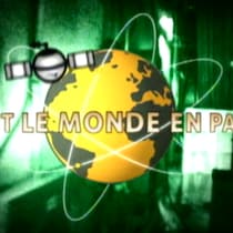 Image de la Terre et des satellites sur fond vert et inscription Tout le monde en parle.