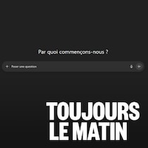 Il s'agit d'une boîte où il est écrit "par quoi commençons-nous?" et où on suggère à l'utilisateur de "poser une question".