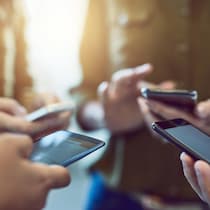 Des jeunes consultent leur téléphone cellulaire.