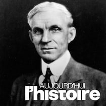 Un portrait en noir et blanc de l'homme avec le titre de l'émission écrit en blanc, en bas à droite.