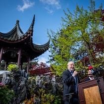 Former Premier Michael Harcourt speaks at the The Dr. Sun Yat-Sen Classical Chinese Garden which is celebrating itÕs 40th anniversary in Vancouver, B.C., on Friday, April 24, 2026. 